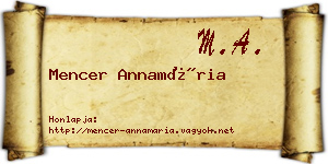 Mencer Annamária névjegykártya